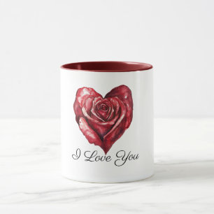 Romantische Weiße Rote Rose Herz Liebe Tasse