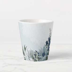 romantische weiße staubige &navyblaue Blumen Milchtasse