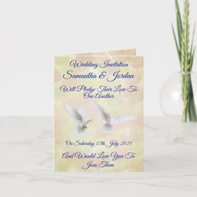 Romantische weiße Tauben Einladung Hochzeit (Vorderseite)