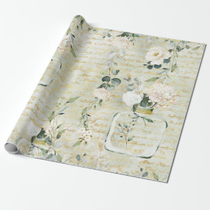 Romantische Weiße Vegetation & Gold Botanische Fl Geschenkpapier