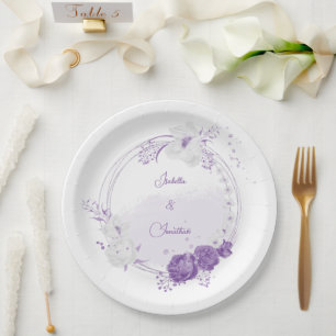 romantische weiße & violette Hochzeit Pappteller