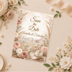 Romantische westliche Blumenhochzeit Save The Date