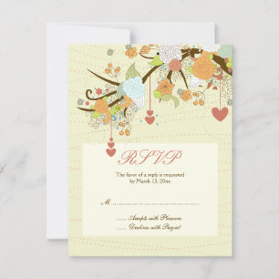 Romantische whimsical Blume + Herz Hochzeit RSVP Karte