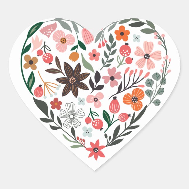 Romantische, Whimsikblumen Herz Herz-Aufkleber (Vorderseite)