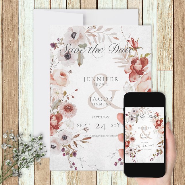 Romantische White Pink Floral Save the Date Karte (Von Creator hochgeladen)