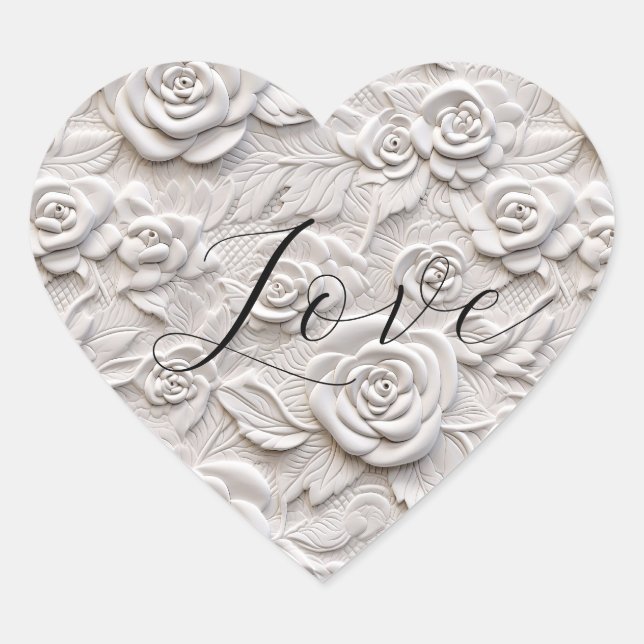 Romantische White Roses Imitats Leather Wedding Herz-Aufkleber (Vorderseite)