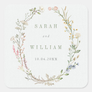 Romantische Wiesen-Blume Hochzeitsticker Quadratischer Aufkleber