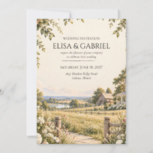 Romantische Wiesenhochzeit mit Wildblumen Einladun Einladung
