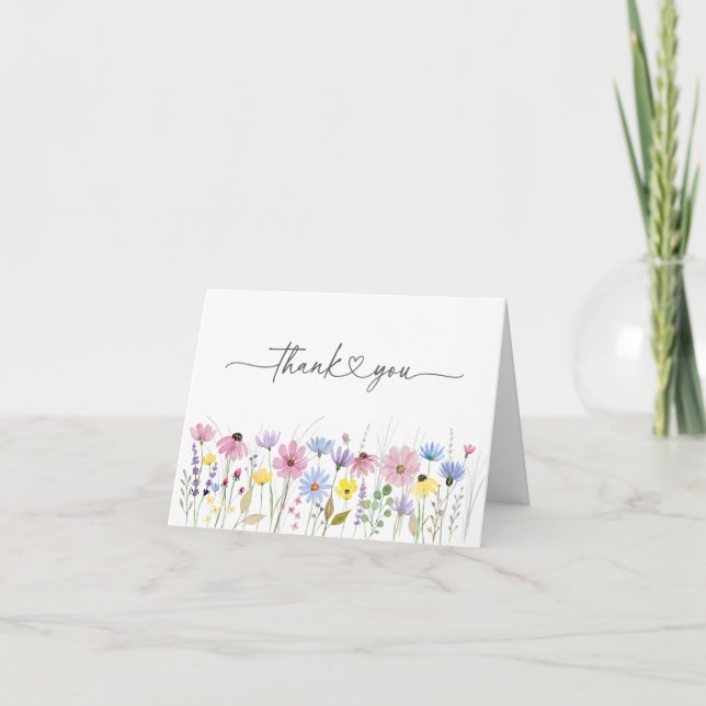 Romantische Wildblume Boho Garden Hochzeit Dankeskarte (Vorderseite)