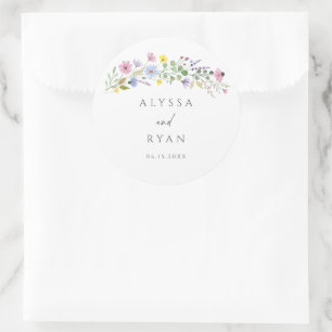 Romantische Wildblume Boho Garden Hochzeit Runder Aufkleber