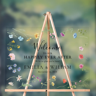 Romantische Wildblume Hochzeit Willkommen Mattiert Acrylschild