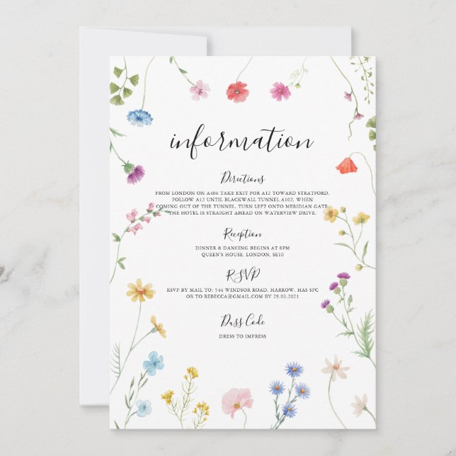 Romantische Wildblume - Hochzeitskarte Feiertagskarte (Vorderseite)