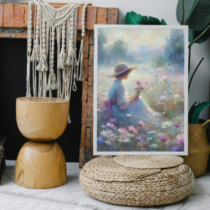 Romantische Wildblume Meadow Girl Leinwanddruck