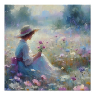 Romantische Wildblume Meadow Girl Poster