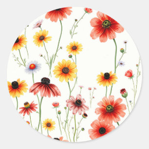 Romantische Wildblume mit Poppies und Daisies Runder Aufkleber