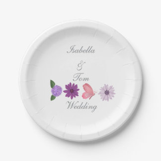 Romantische Wildblumen- & Schmetterlings-Hochzeits Pappteller