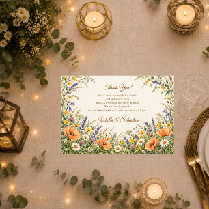 Romantische Wildblumenwiese-Hochzeit Dankeskarte