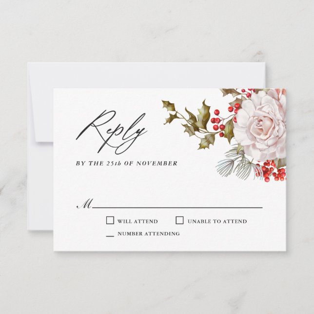 Romantische Winterfloral und Evergreens UAWG RSVP Karte (Vorderseite)