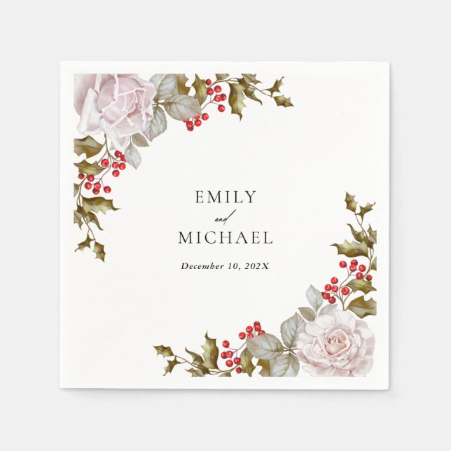 Romantische Winterflorale und Evergreens Wedding Serviette (Vorderseite)