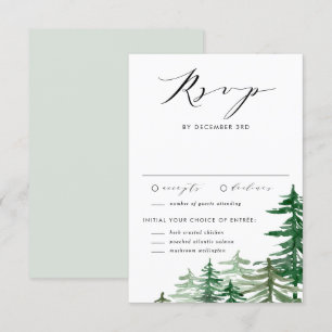 Romantische Winterhochzeit im Wasserfarbenwald RSVP Karte