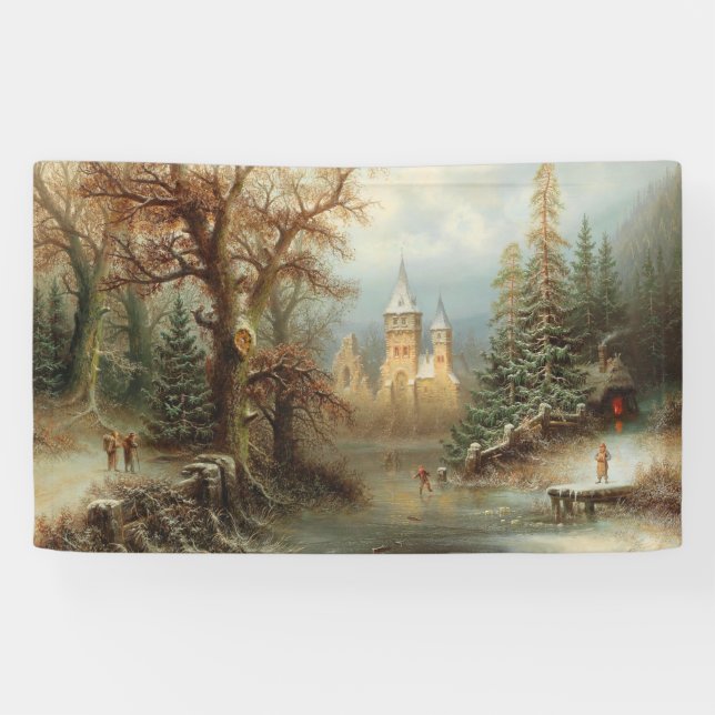 Romantische Winterlandschaft mit Eis-Skatern Banner (Horizontal)