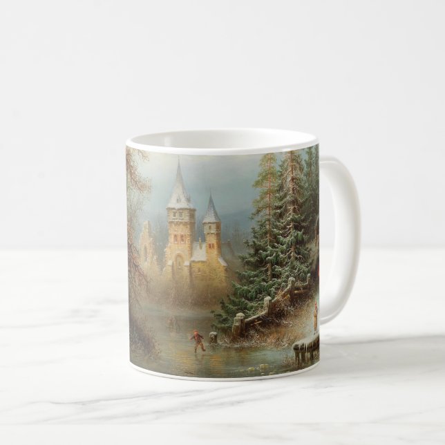 Romantische Winterlandschaft mit Eis-Skatern Kaffeetasse (VorderseiteRechts)
