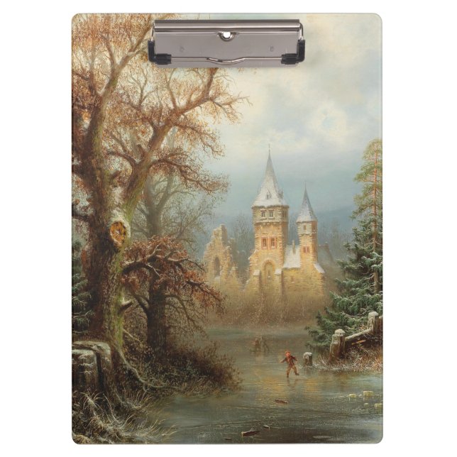 Romantische Winterlandschaft mit Eis-Skatern Klemmbrett (Vorderseite)