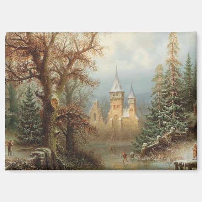 Romantische Winterlandschaft mit Eis-Skatern Magnet (Vorderseite)