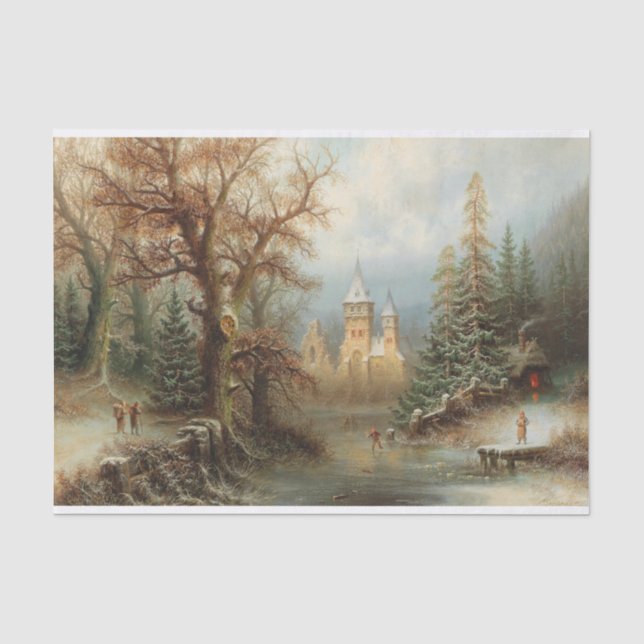Romantische Winterlandschaft mit Eis-Skatern Seidenpapier (Vorderseite)