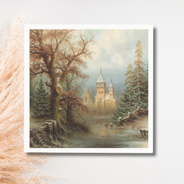 Romantische Winterlandschaft mit Eis-Skatern Serviette (Von Creator hochgeladen)
