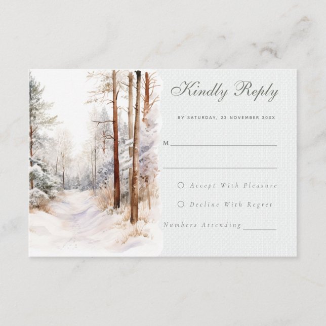 Romantische Winterwaldhochzeit RSVP Card Begleitkarte (Vorderseite)