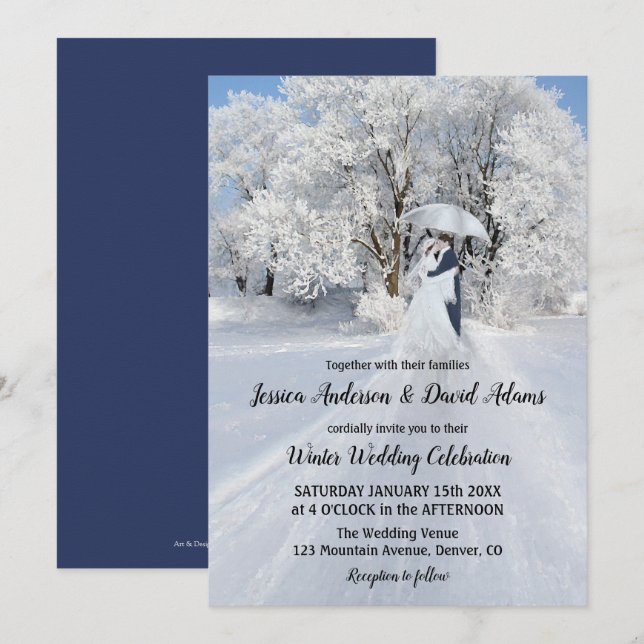 Romantische Winterwunder Hochzeitseinladung Einladung (Vorne/Hinten)