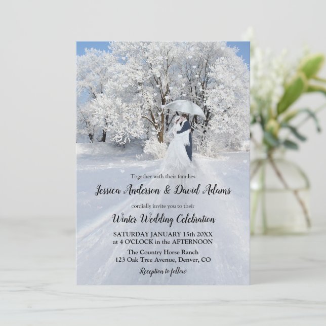 Romantische Winterwunder Hochzeitseinladung Einladung (Stehend Vorderseite)