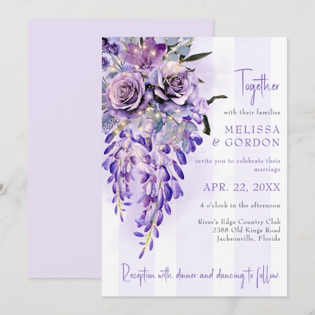Romantische Wisteria Wedding Einladung (Vorne/Hinten)