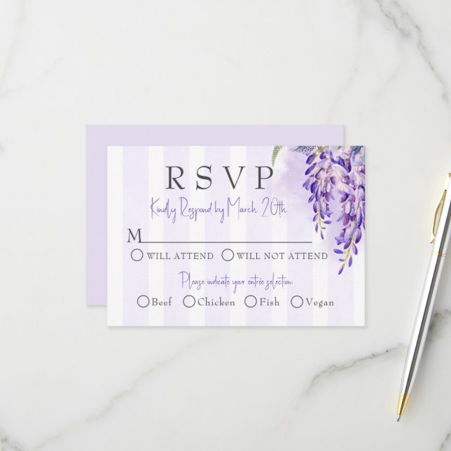 Romantische Wisteria Wedding Response Card RSVP Karte (Vorderseite/Rückseite Beispiel)