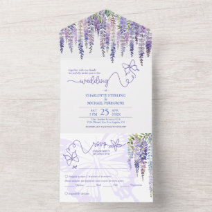 Romantische Wisterien-Gartenhochzeit mit Menüauswa All In One Einladung