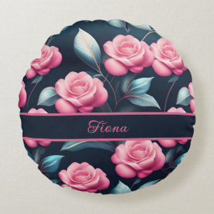 romantische, zarte, rosa Rosen Muster Rundes Kissen