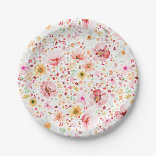 Romantische zarte Wasserfarben Blumen Gartenparty Pappteller