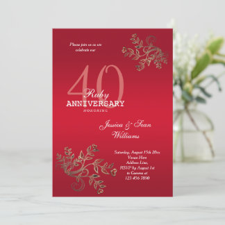 Romantischer 40. Ruby Hochzeitstag Einladung