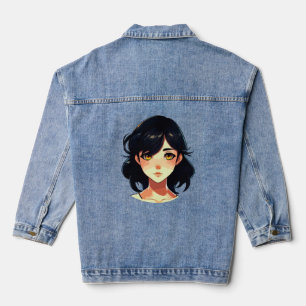 Romantischer Anime-Traum: Schönheit mit blauen Haa Jeansjacke