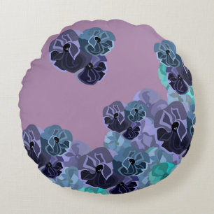 Romantischer Aquamariner und Lavendel Vintager Blu Rundes Kissen