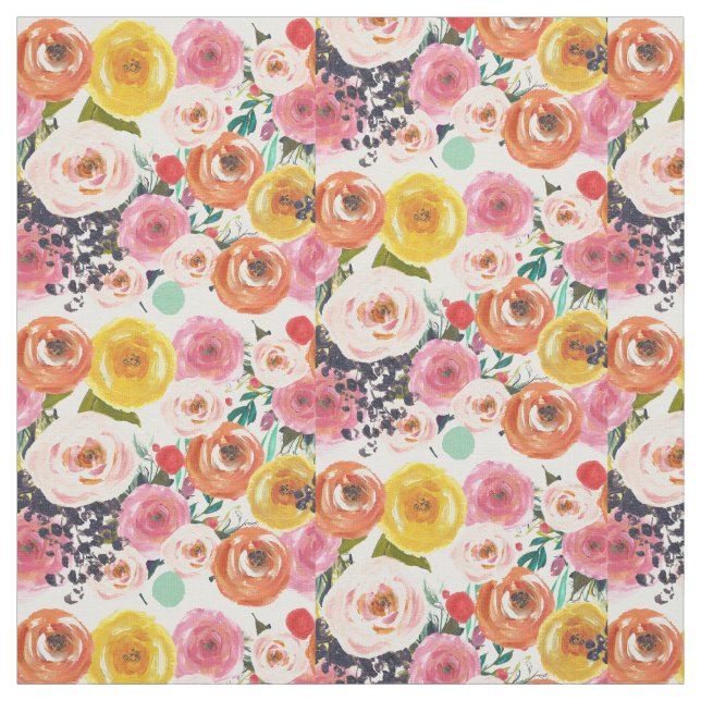 Romantischer Aquarell-Garten mit Blumen Stoff (Muster)