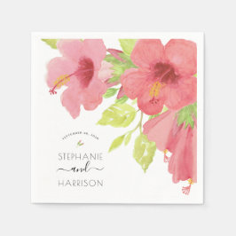 Romantischer Aquarell-Hibiskus Bloms Hochzeitspapi Serviette