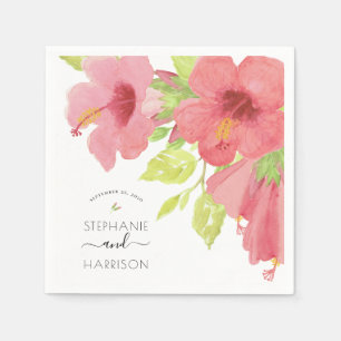 Romantischer Aquarell-Hibiskus Bloms Hochzeitspapi Serviette