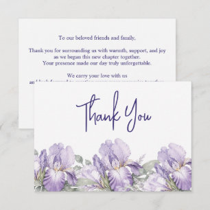 Romantischer Aquarell-Iris-Garten-Hochzeit Dankeskarte