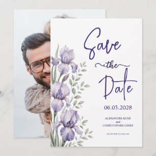 Romantischer Aquarell-Iris-Garten-Hochzeit Save The Date