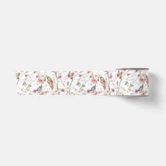 Romantischer Aquarellgarten und Schmetterlinge Satinband
