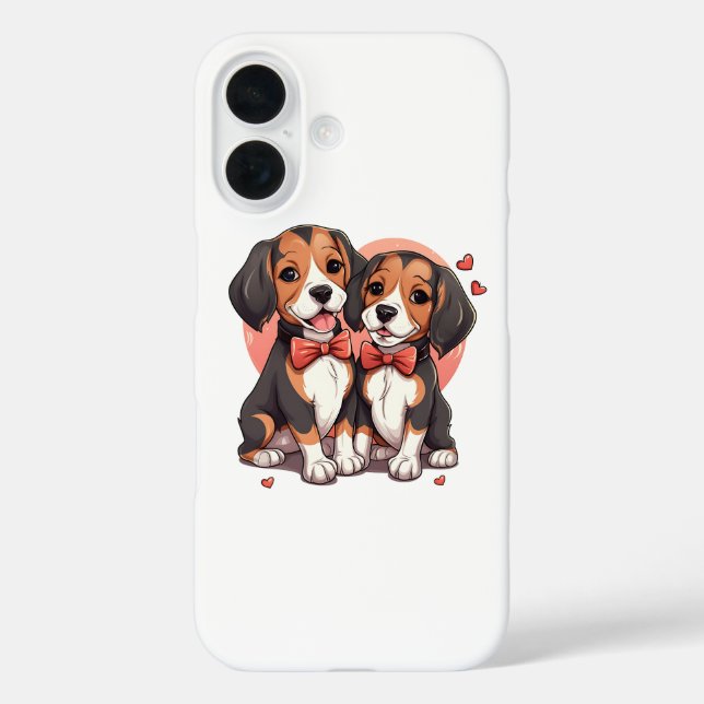 Romantischer Beagle Welpe Liebe Illustration iPhone 16 Hülle (Rückseite)