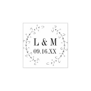Romantischer Blätterkranz Hochzeit personalisiert Gummistempel