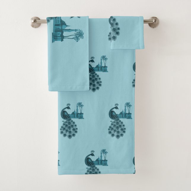 Romantischer blauer Pfau Badhandtuch Set (Insitu)